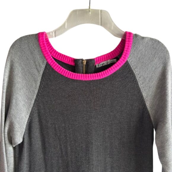 Eliza J Size M Long Sleeve Color Block Sweater Holiday Dress Black/Grey/Pink #V - Picture 4 of 7